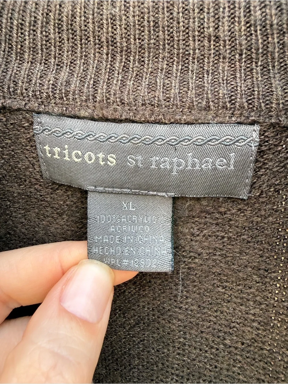 Tricots St Raphael Men's Brown Gray Striped Quarter Zip Acrylic Sweater Size XL